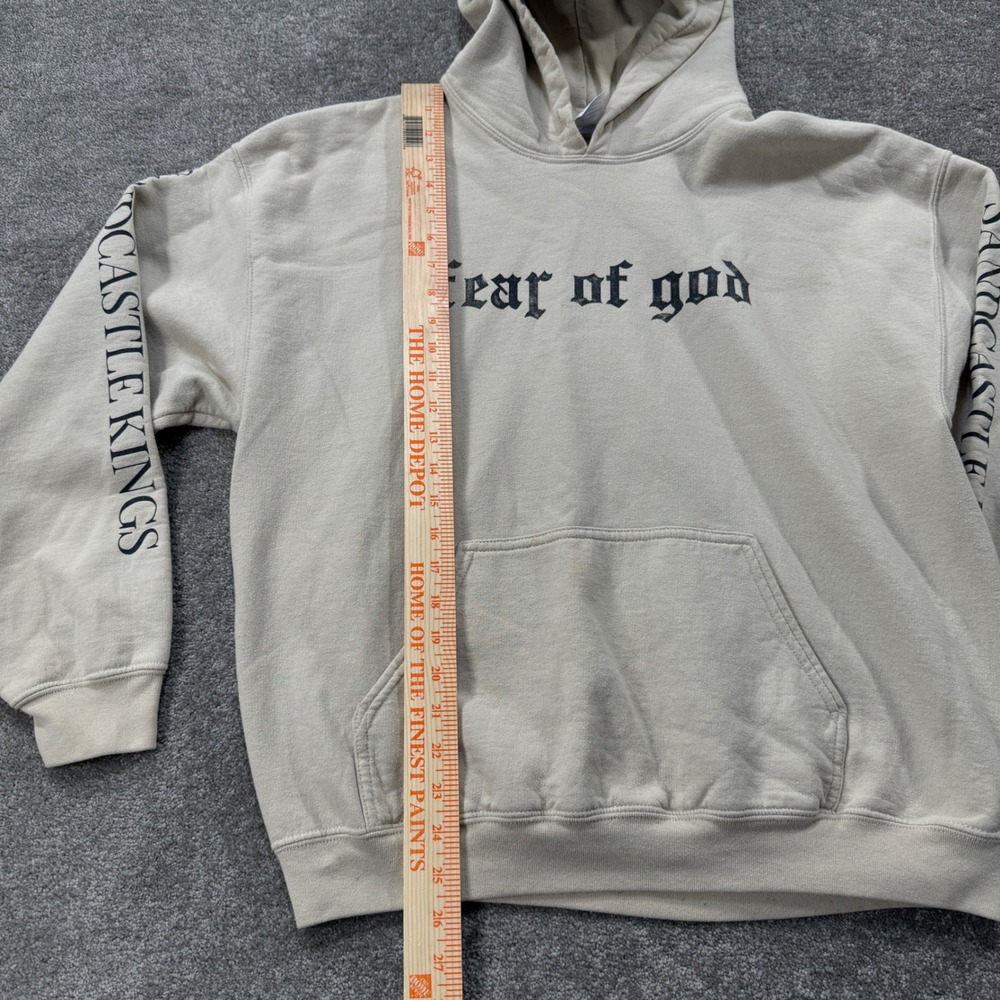 Fear of God Hoodie Mens‎ Large Sand Beige Sandcastle Kings Gothic Graphic Fleece - Picture 5 of 11